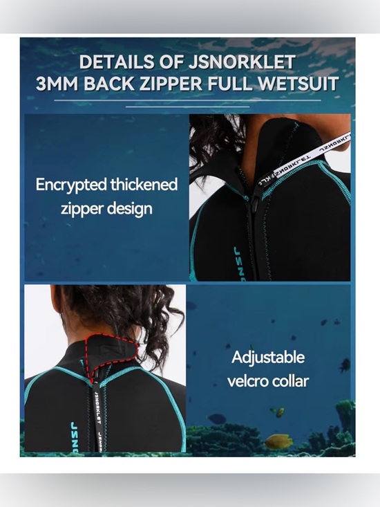 Women's Full Coverage Black & Teal Long Sleeve Wetsuit - Picture 2 of 3
